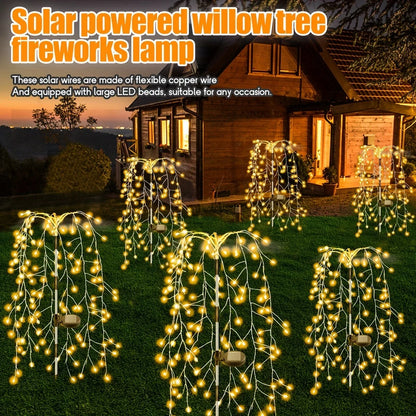 1pc 200LED Solar Firecracker Willow Fireworks Lights Outdoor, IP65, 8 Lighting Modes Smart Light,For Yard,Garden,Path Decoration