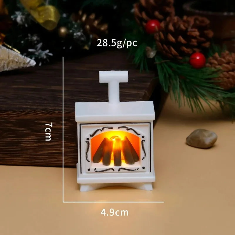 LED Dollhouse Mini Fireplace Glowing Stove Model House Furniture Kitchen Life Scene Decoration Toys Bedroom Bedside Night Light