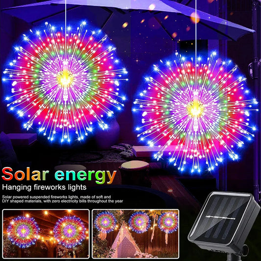 Solar Hanging Type Firework Lights 360/450/540 LEDs 8 Modes Copper Wire Hanging Fairy Lights for Yard Patio Tent Party Xmas