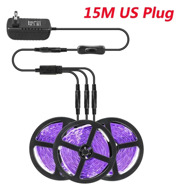 UV Led Strip Black Light DC 12V 385-400nm Flexible Ribbon for Glow Party Fluorescent Dance Birthday Halloween Posters Room Decor