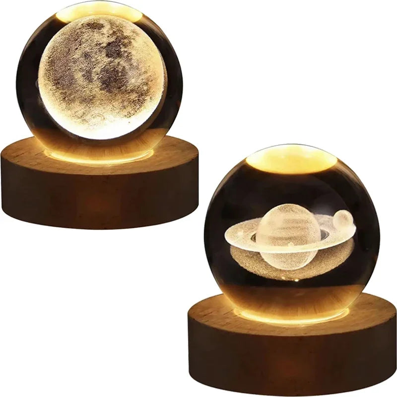 3D Moon Crystal Ball Night Light - LED Lights Hologram Glass Lamp, USB Powered Crystal Lamps with Adjustable Brightness