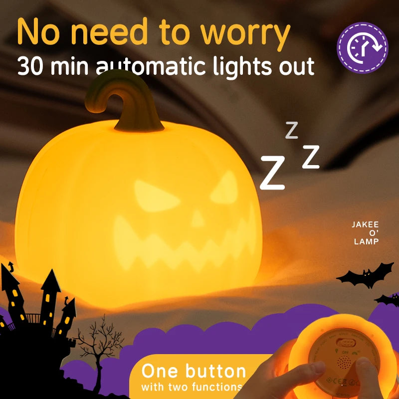 Pumpkin Led Table Lamp Jack O Lantern Silicone Rechargeable Portable Night Light for Bedroom Halloween Decor Kids Toy Gifts