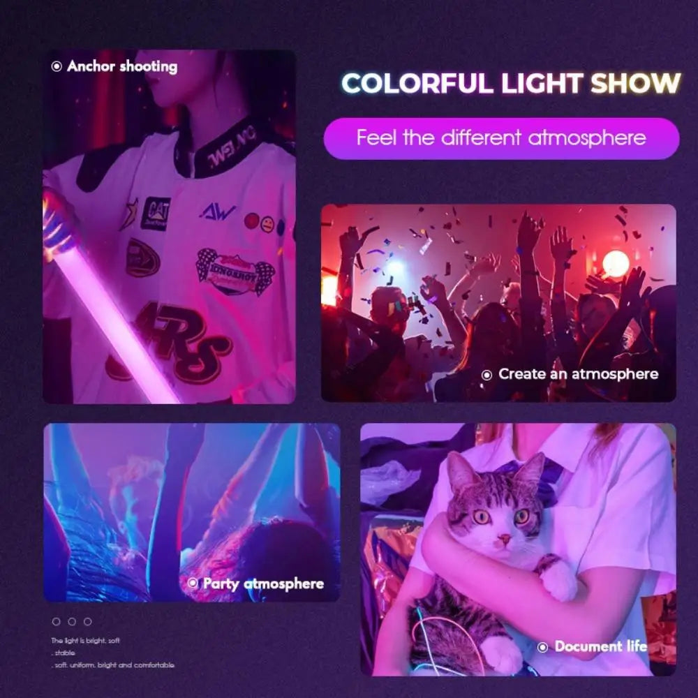 Photography Fill Light with 3 Color Adjustable Portable Super Bright LED Tube USB Rechargable Outdoor Camping Night Light