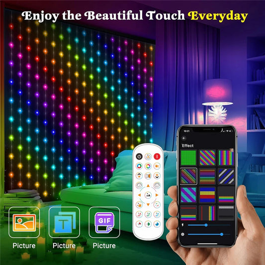 1/2PCS 400LED Curtain Lights LED Smart String Light App Control Music Sync DIY Pattern Waterproof for Indoor Outdoor Party Decor