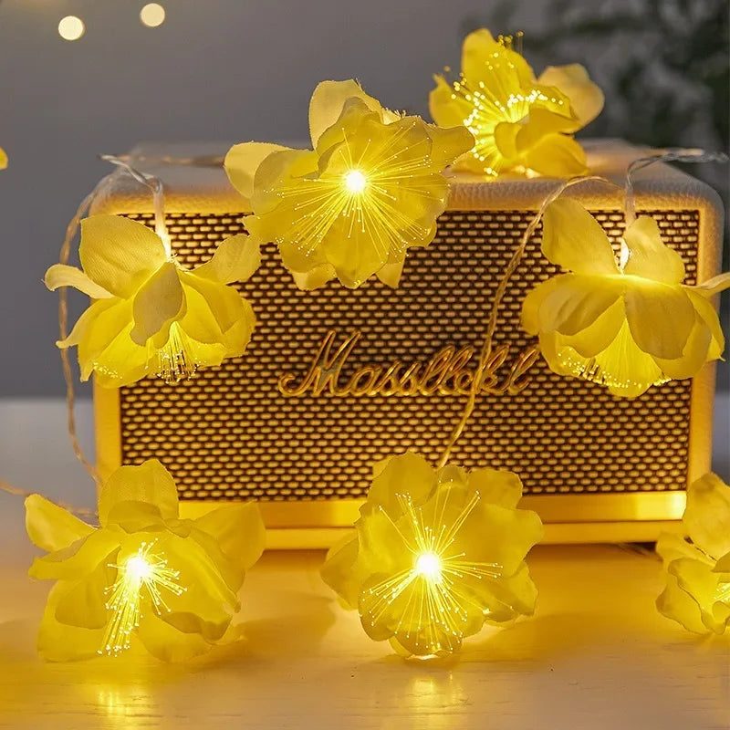 Battery Powered Optical Fiber Flower String Lights LED Flower Party Garland Fairy Lights Wedding Valentine's Day Home Decor