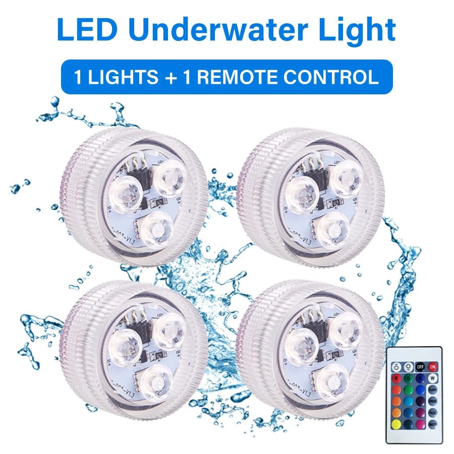 RGB Outdoor Led Underwater Submersible Lights with Battery Remote Control for Swimming Pool Fish Tank Party Pumpkin Garden Decor