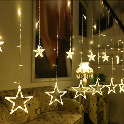 3.5M Star Curstain LED String Fairy Lights 138 LEDs Christmas Lights For Home Bedroom Window Outdoor Party Holiday Decoration