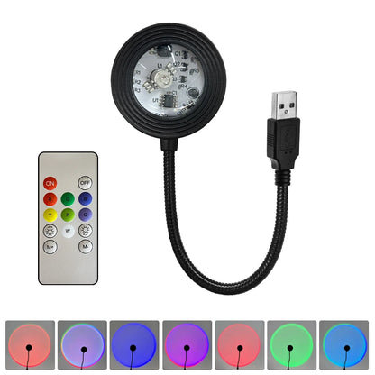 Sunset RGB Led Spotlight USB 5V Projection Lamp for Bedroom Ceiling Wall Party Lighting Holiday Selfie Ambient Light with Remote