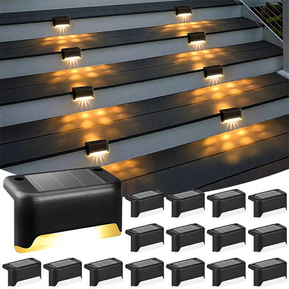 16 Pack Solar Outdoor Lights Warm White Light Ideal for Stairs, Fences, Patios, Garden - Waterproof Wall Lamp with Automatic LED