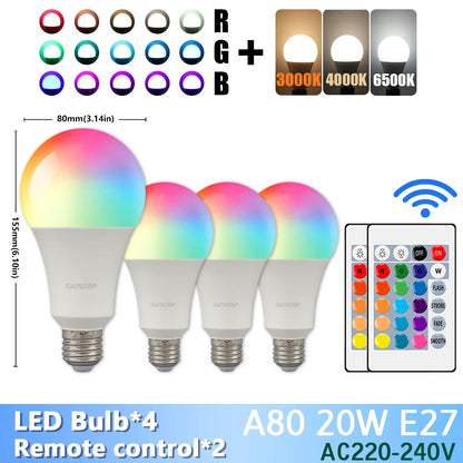 1-10PCS Super Bright 20W RGB LED Bulb Lamp 24 Key Remote Control Dimmable AC220V Colorful Change for Bedroom LivingRoom Home