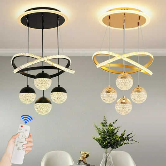 LED Pendant Light with Remote Control Three Color Dimming Simple Living Room Dining Room Bar Counter Staircase Pendant Light