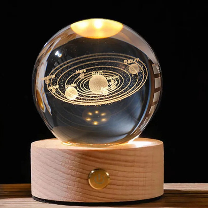 LED Crystal Ball Decoration Astronomy Solar System Planets Moon Astronaut Glass Globe Home Decorations Christmas Birthday Gifts