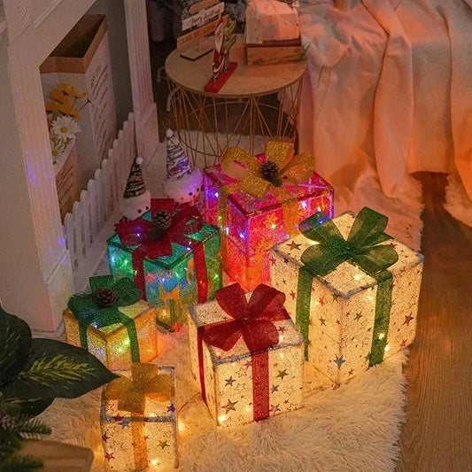 3PCS Christmas Gift Box Luminous Bow Holiday for Lighted Up Christmas Tree Holiday Party Christmas Decor Indoor Outdoor Decor