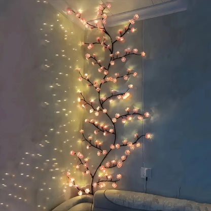 Artificial Plants Garland Artificial Flower Vines Lights Bedroom Party Holiday Decoration Cherry Blossom Room Decor Aesthetic