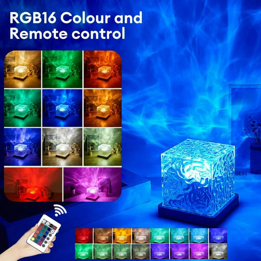 Dynamic Rotating Water Ripple Projector Night Light 3/16 Colors Flame Crystal Lamp for Living Room Study Bedroom Rotating Light