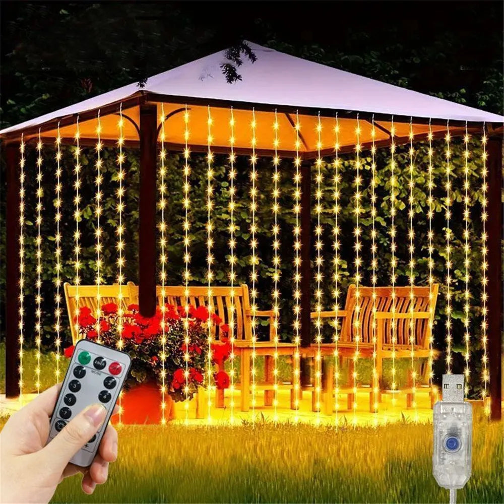 1pc 6x3/3x3/3x2/3x1m USB LED Curtain String Lights Bedroom Christmas Garland Fairy Lamp Wedding Party Home Decoration Lighting