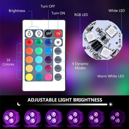 RGB Outdoor Led Underwater Submersible Lights with Battery Remote Control for Swimming Pool Fish Tank Party Pumpkin Garden Decor