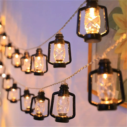 1PC 1.5M10LED/3M20LED Black Lantern String Lights,Powered by AA Batteries(Excl),Used for Room,Party and Ramadan Decoration