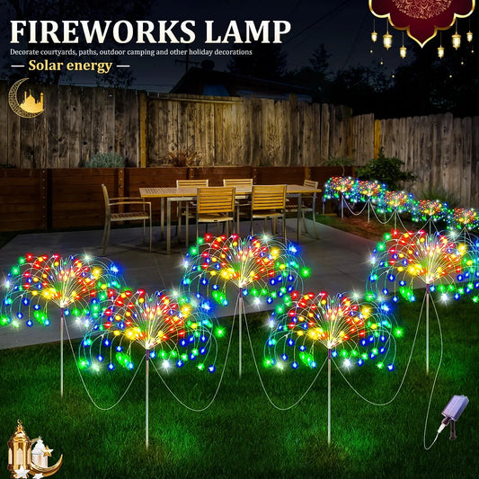 5Pcs Solar Power Fireworks Light 400LEDS Outdoor Solar Light Waterproof LED Fairy Lights 8 Modes Lighting For Garden Lawn Yard