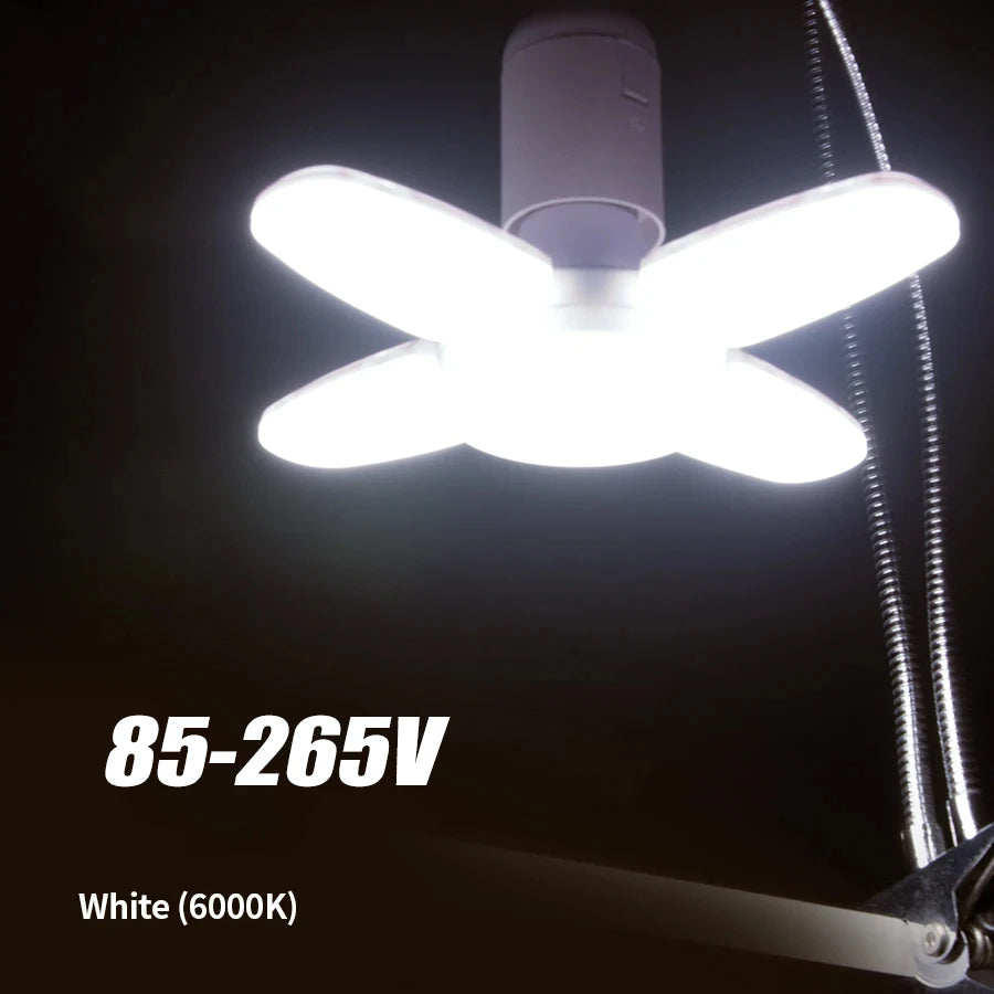 E27 Foldable LED Bulb 28W AC 220V Adjustable Fan-Shaped Ceiling Light for Garage, Home, Living Room, Warehouse, Collapsible Lamp