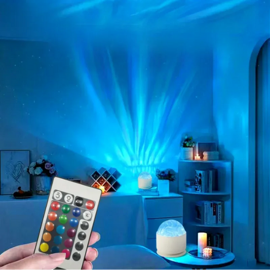 USB LED Projector Night Light Aurora Starry Sky Water Ripple Dynamic Atmosphere Lamp for Bedroom Living Room Decor Holiday Gift