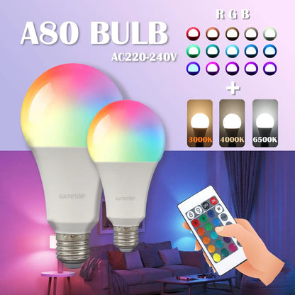 1-10PCS Super Bright 20W RGB LED Bulb Lamp 24 Key Remote Control Dimmable AC220V Colorful Change for Bedroom LivingRoom Home