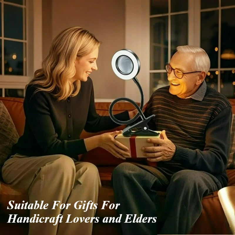 10X Magnifying Glass with 3 Color Modes LED Lighted Desk Lamp with Metal Clamp Flexible Gooseneck Magnifier for Reading Nail Art