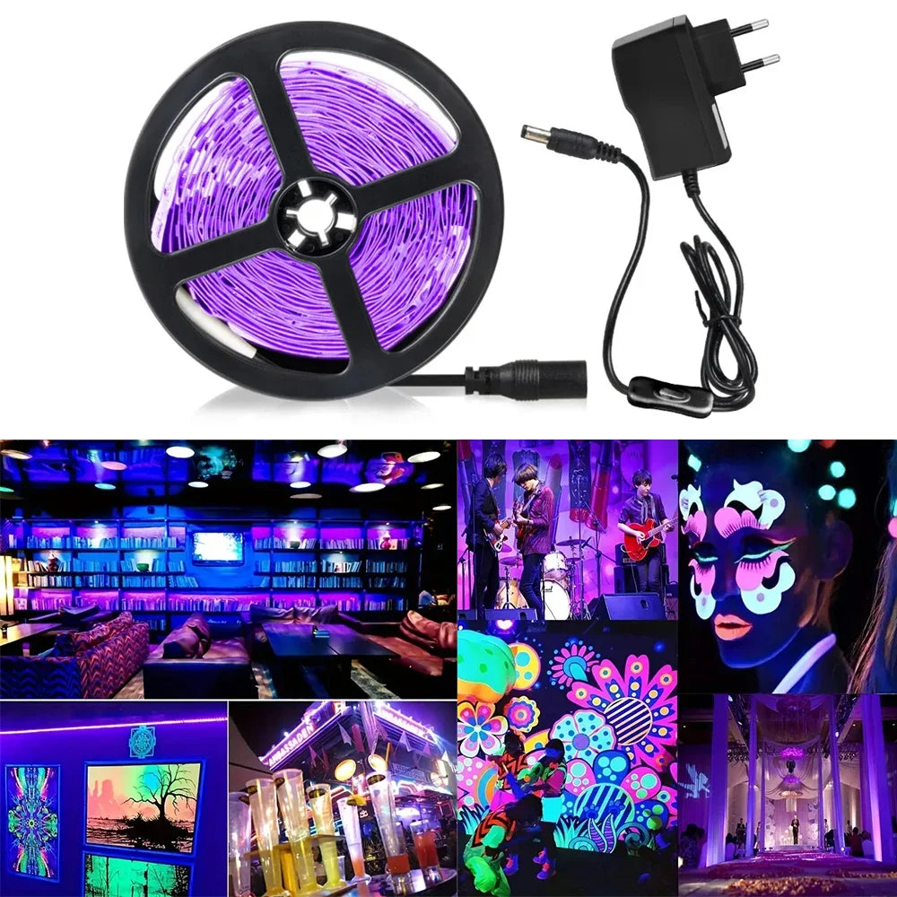 UV Led Strip Black Light DC 12V 385-400nm Flexible Ribbon for Glow Party Fluorescent Dance Birthday Halloween Posters Room Decor