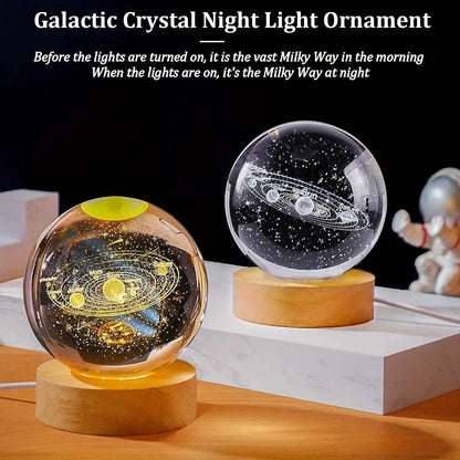 3D Crystal Ball Table Lamp USB Powered Galaxy LED Christmas Atmosphere Night Lights For Bedroom Desktop Decor Children's Gift
