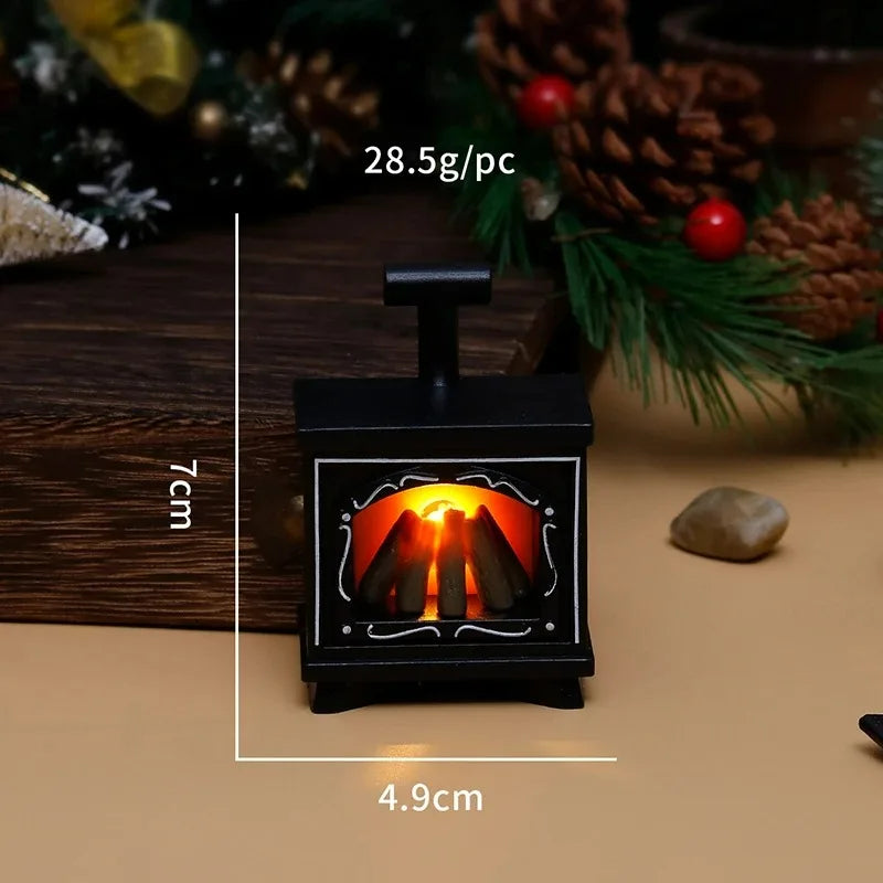 LED Dollhouse Mini Fireplace Glowing Stove Model House Furniture Kitchen Life Scene Decoration Toys Bedroom Bedside Night Light