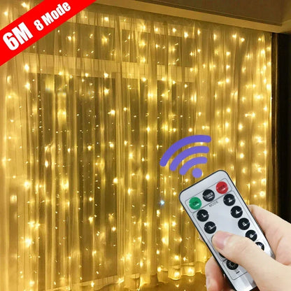 3/4/6m Curtain LED String Lights Garland USB Festoon Remote Control Fairy Garland Lights Christmas Decoration for Bedroom Home