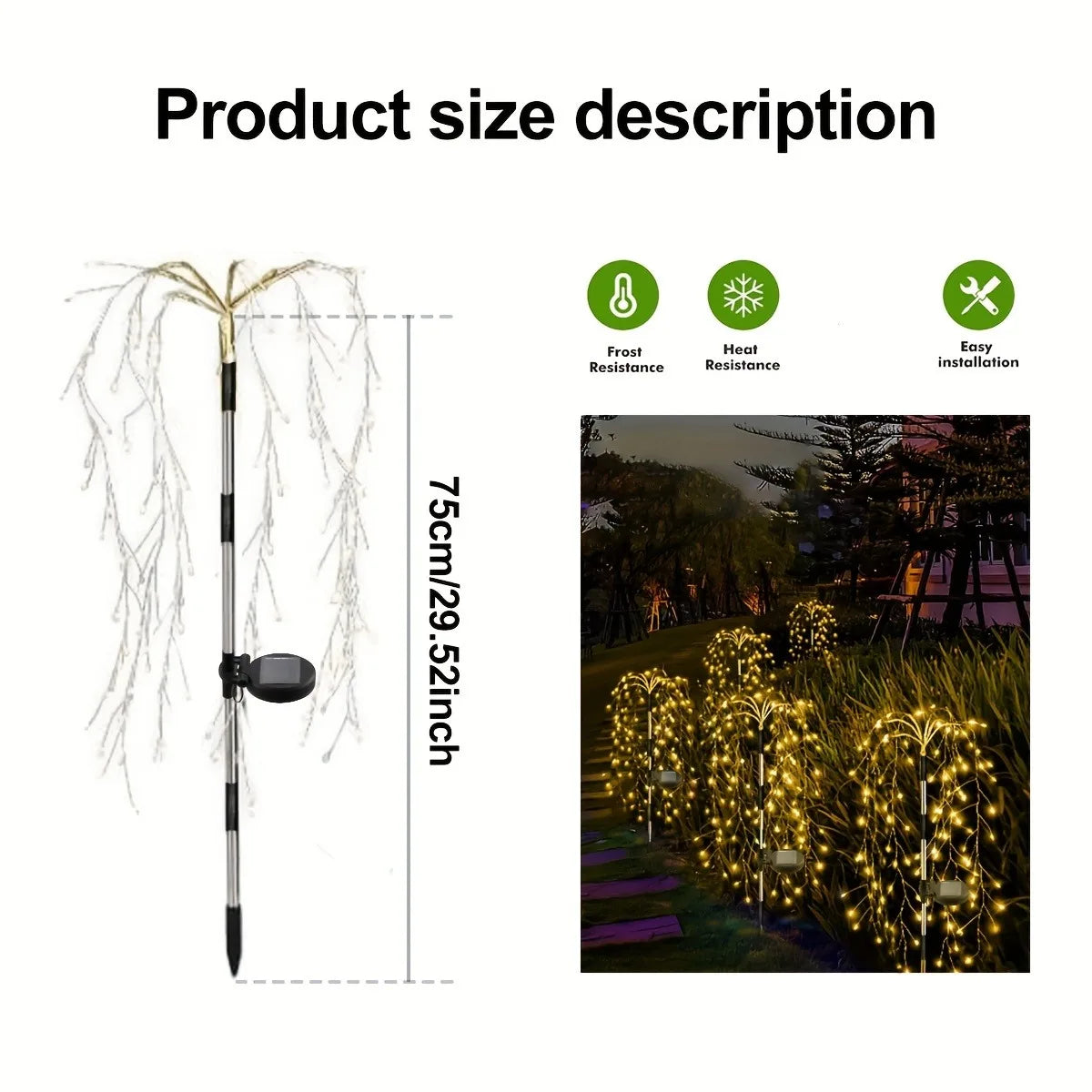 1pc 200LED Solar Firecracker Willow Fireworks Lights Outdoor, IP65, 8 Lighting Modes Smart Light,For Yard,Garden,Path Decoration