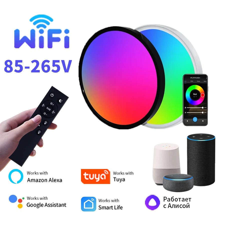 Tuya Wifi Led Ceiling Light 85-265V with RF Remote Group Control Alexa Google Smart Life RGB Lamp Flush Mount Light Fixture 24W