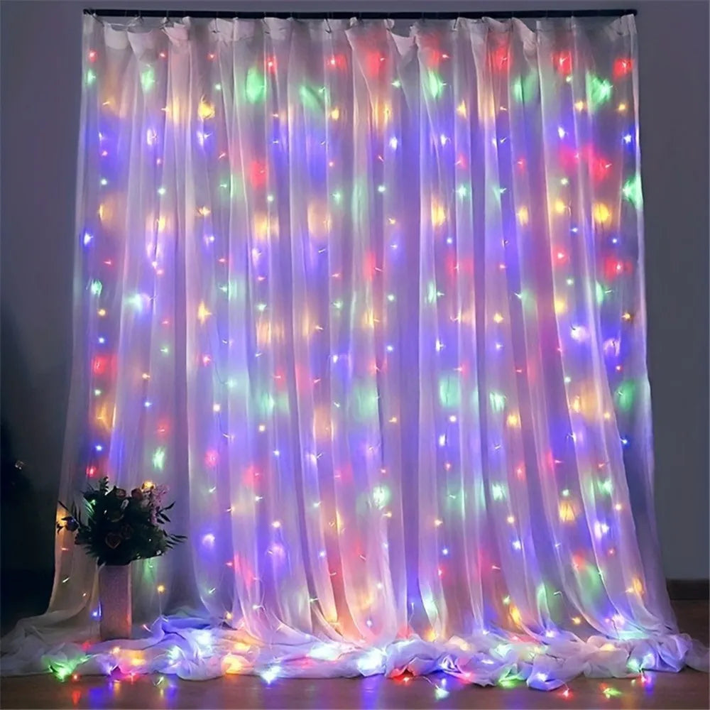 1pc 6x3/3x3/3x2/3x1m USB LED Curtain String Lights Bedroom Christmas Garland Fairy Lamp Wedding Party Home Decoration Lighting