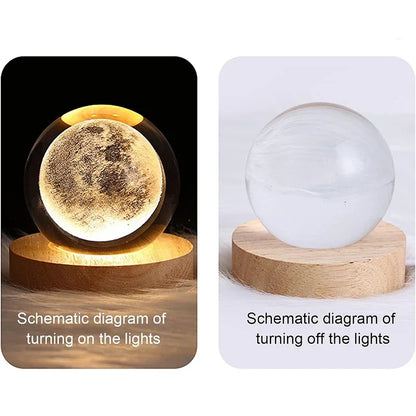 3D Moon Crystal Ball Night Light - LED Lights Hologram Glass Lamp, USB Powered Crystal Lamps with Adjustable Brightness