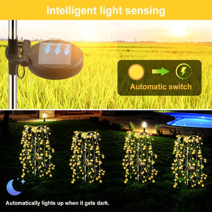 1pc 200LED Solar Firecracker Willow Fireworks Lights Outdoor, IP65, 8 Lighting Modes Smart Light,For Yard,Garden,Path Decoration