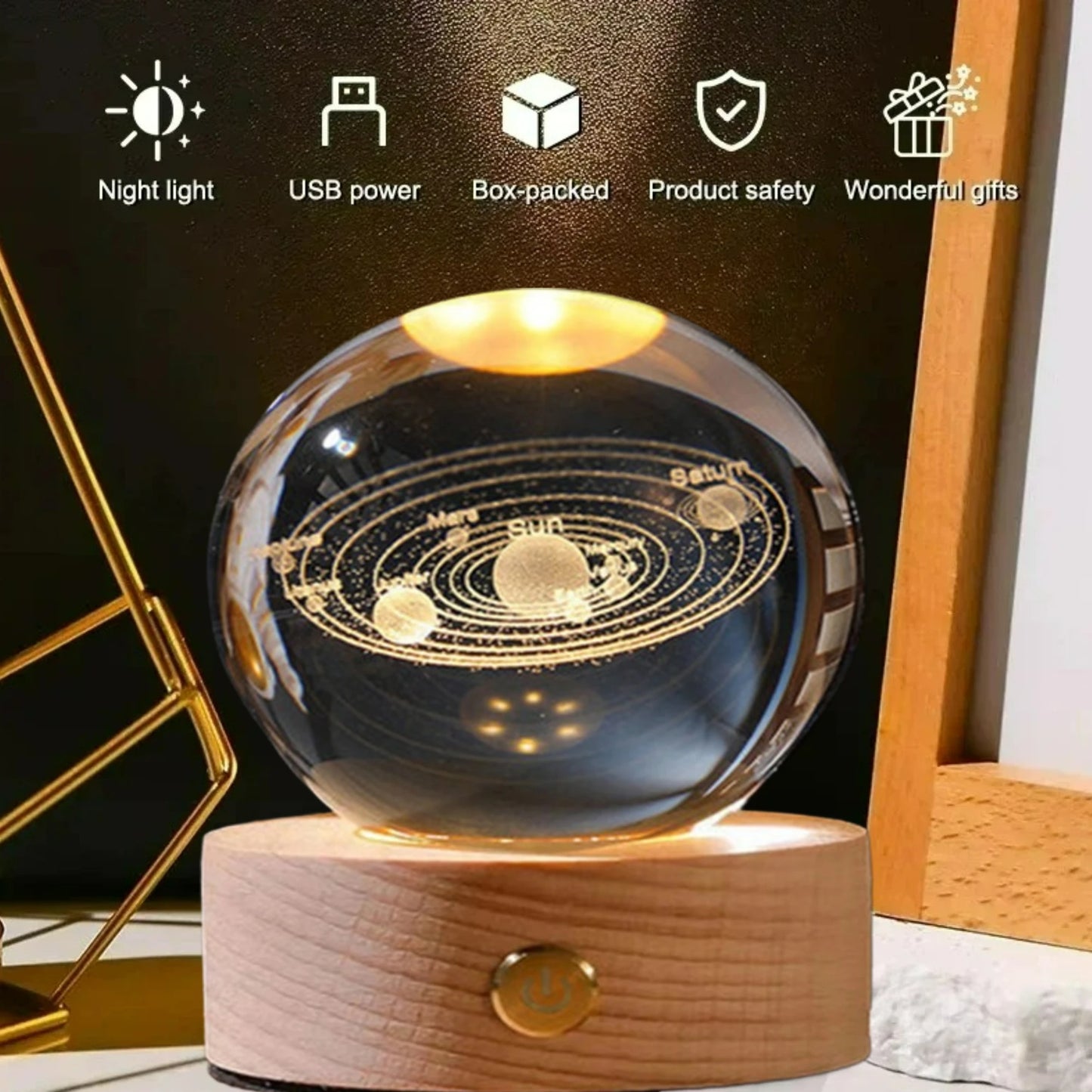 LED Crystal Ball Decoration Astronomy Solar System Planets Moon Astronaut Glass Globe Home Decorations Christmas Birthday Gifts