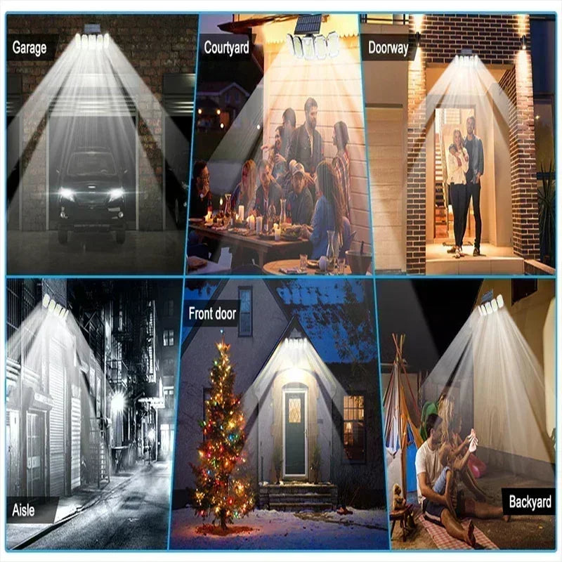 5 Heads Solar 300 LED Light Outdoor Motion Sensor Waterproof Wide-angle Illumination Wall Lamp Garden Courtyard Street Lights