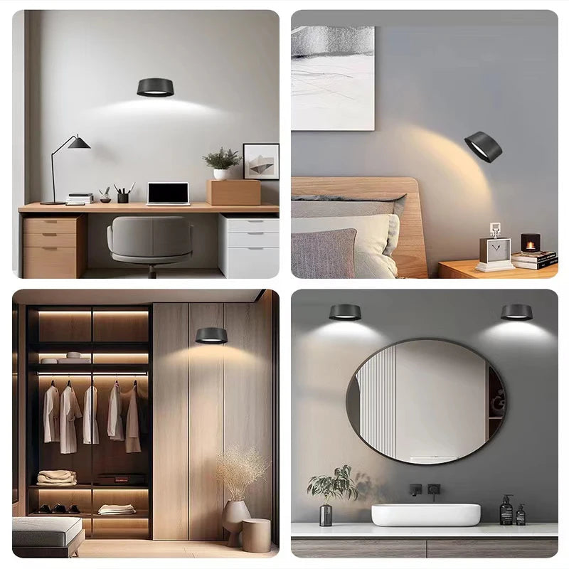 LED Wall Mounted Lights, Rechargeable Sconces Lamp, 3 Color Temps & Touch, 360°Rotation Dimmable Cordless Light