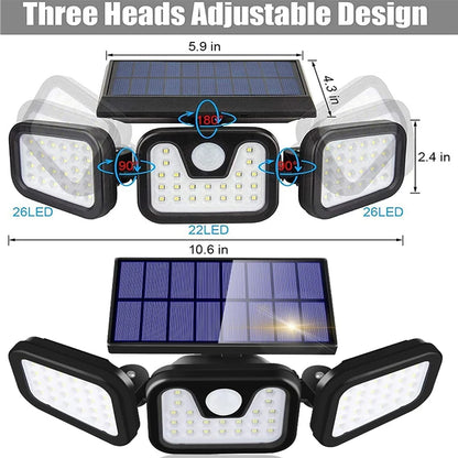 5 Heads Solar 300 LED Light Outdoor Motion Sensor Waterproof Wide-angle Illumination Wall Lamp Garden Courtyard Street Lights