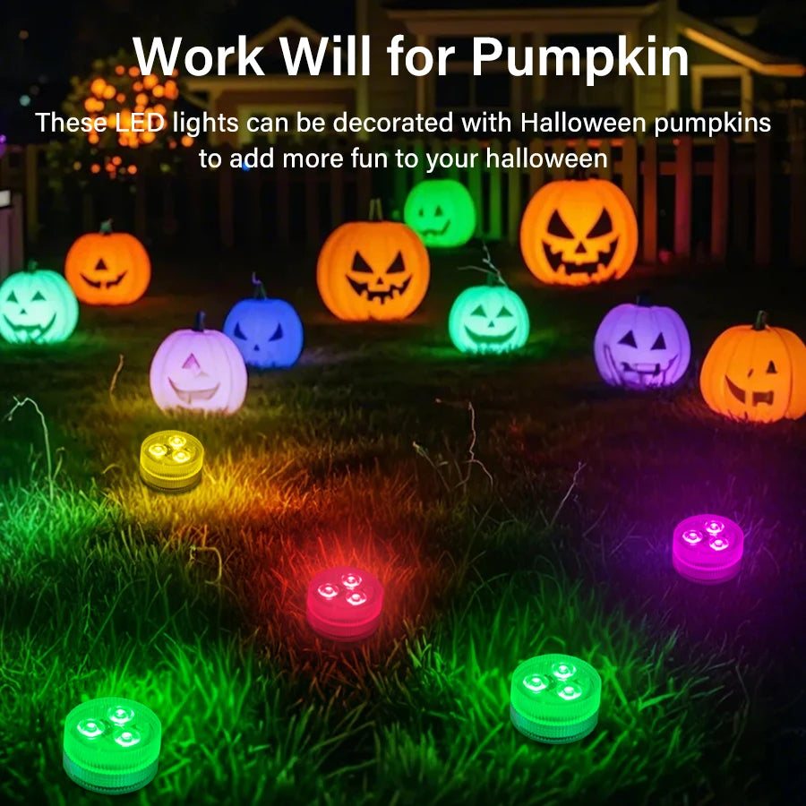 RGB Outdoor Led Underwater Submersible Lights with Battery Remote Control for Swimming Pool Fish Tank Party Pumpkin Garden Decor