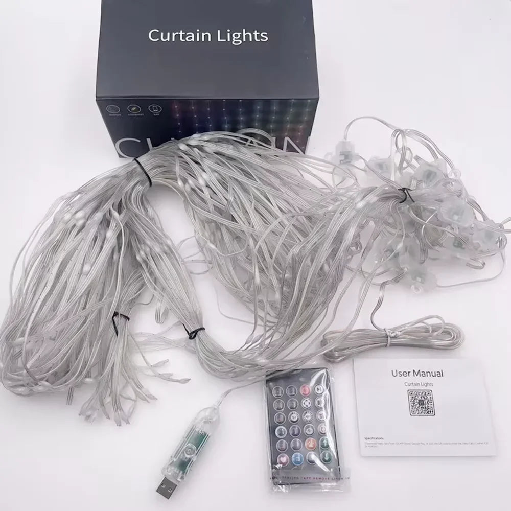 Cortinas Led Inteligentes USB Led Smart Curtain Lights Bluetooth App String RGB DIY Lights Window Curtain Bedroom Decoration