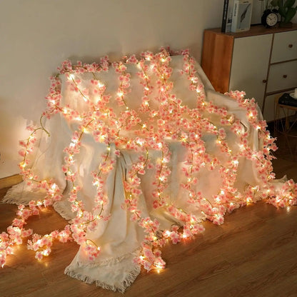 Artificial Plants Garland Artificial Flower Vines Lights for Bedroom Party Holiday Decoration 2M 20LEDs Cherry Blossom Light