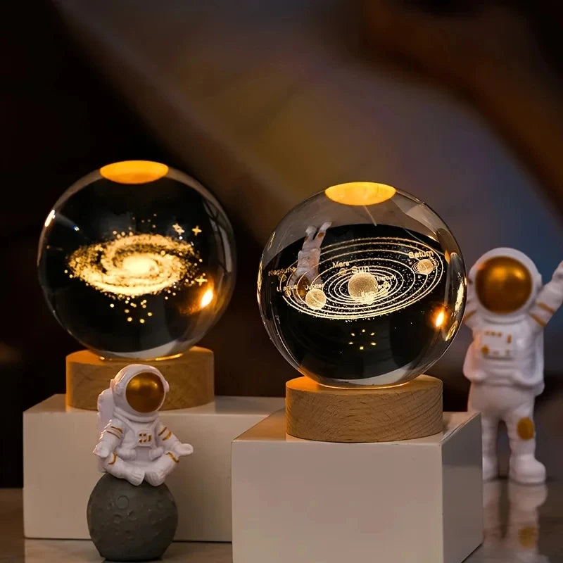 3D Crystal Ball Table Lamp USB Powered Galaxy LED Christmas Atmosphere Night Lights For Bedroom Desktop Decor Children's Gift