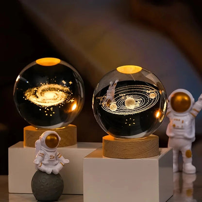 3D Crystal Ball Table Lamp USB Powered Galaxy LED Christmas Atmosphere Night Lights For Bedroom Desktop Decor Children's Gift