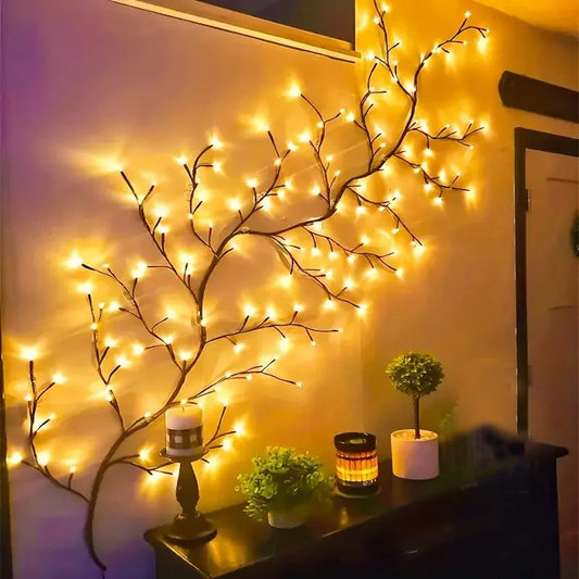 USB-Powered 144 LED String Lights Willow Branch Wall Light, 2.3M Festive Decoration String for Living Room Bedroom Wedding Party