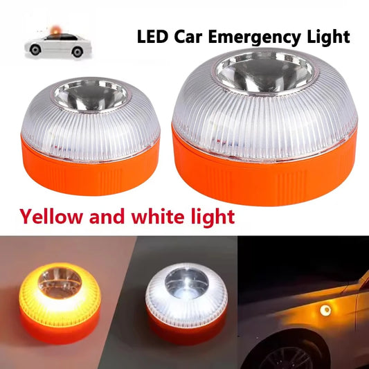 LED Car Emergency Light Flashing Magnetic Strobe Warning Portable Road Accident Safety Accessory Yellow Strobe And White Light