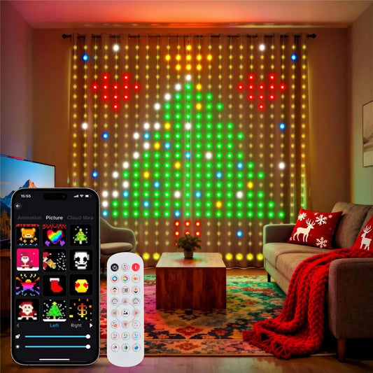 1/2PCS Smart LED Curtain Lights LED Fairy Lights App Control Music Sync DIY Pattern Waterproof for Indoor Outdoor Party Decor