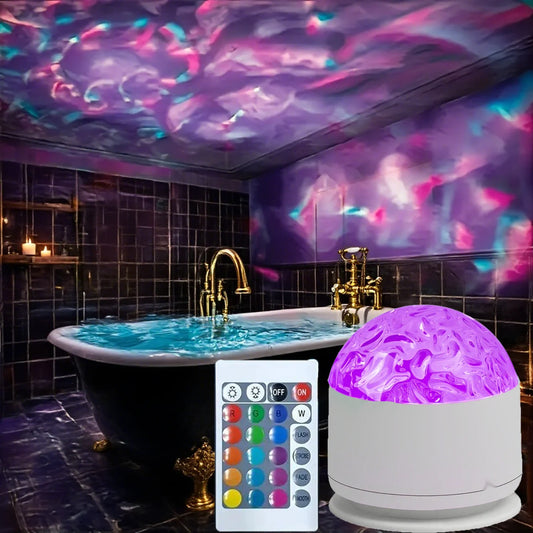 New White Starry Sky Galaxy Ocean Wave Projector Light LED 16 Colors Night Light Remote Auto Rotate for Home Room Party Decor