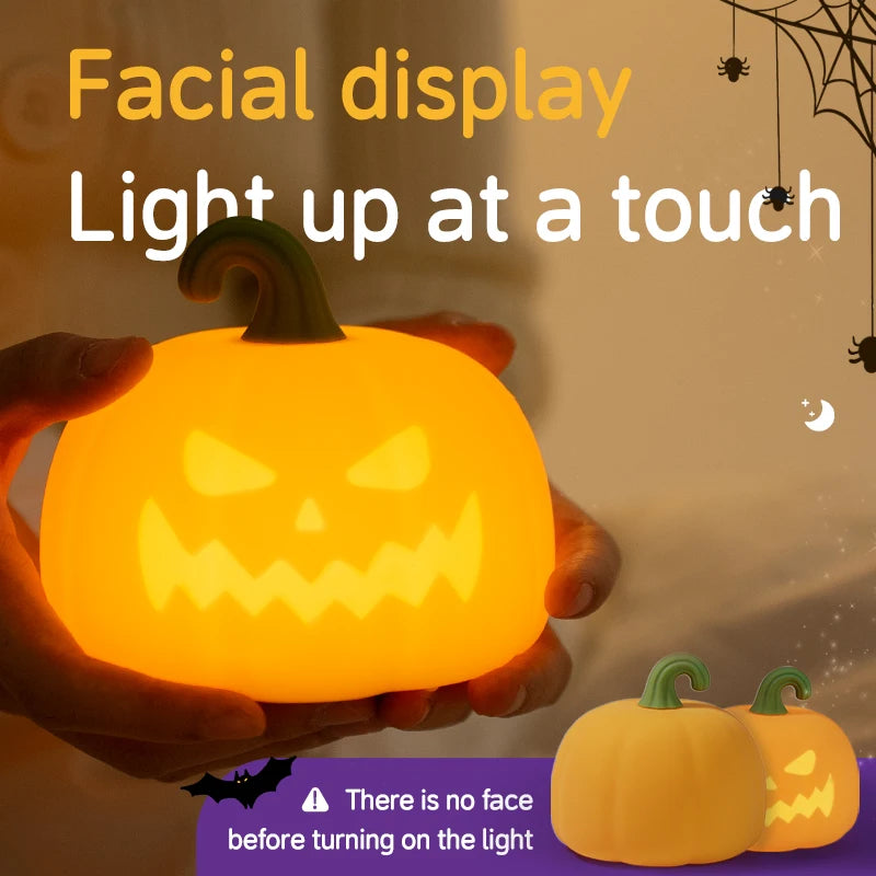 Pumpkin Led Table Lamp Jack O Lantern Silicone Rechargeable Portable Night Light for Bedroom Halloween Decor Kids Toy Gifts